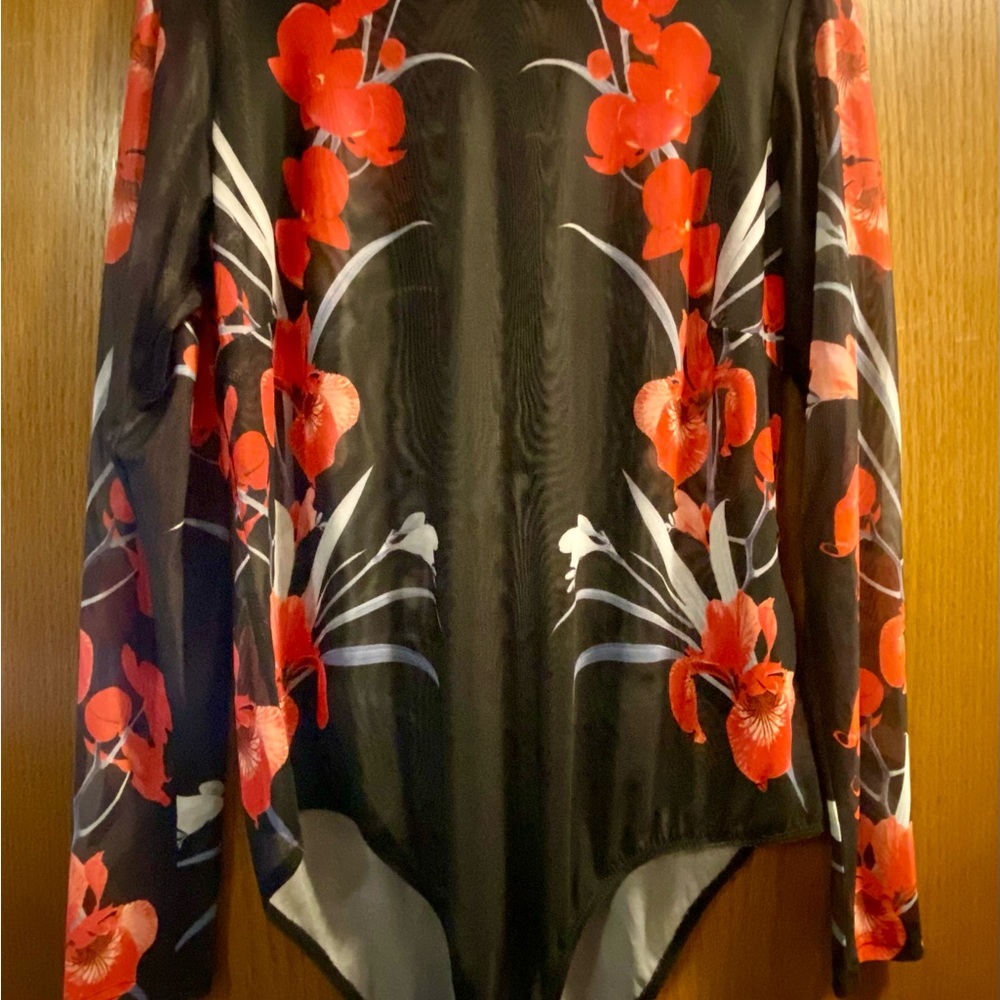 City Chic Black and Red Floral Bodysuit